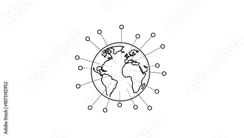 Global network connection illustration with earth and nodes