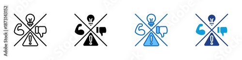 SWOT Analysis Multiple Style Icon Design Vector - Crossed symbols of strength and weakness with warning sign, representing evaluation, risk, and strategy