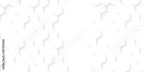 Abstract white hexagon grid presentation surface mosaic tiles. minimal paper tech bee website science element grid design. white hexagon futuristic technology geometric texture background.