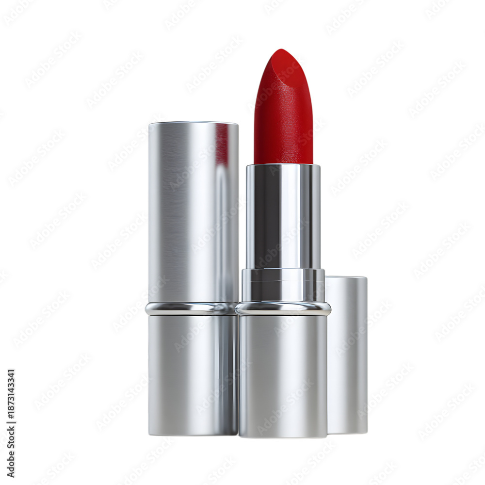 Obraz premium Lipstick – Red in Silver Tube on transparent background 