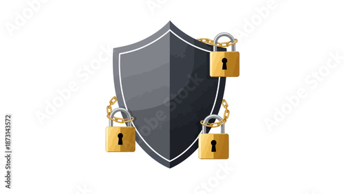 Secure shield with gold padlocks symbolizing protection and safety