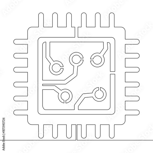 Continuous one single line drawing Computer processor chip symbolizing modern technology and digital power icon vector illustration concept