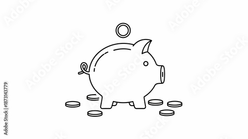 Minimalist piggy bank with coins for saving money