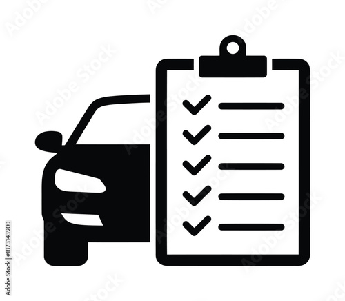 Vector icon of car with checklist for vehicle inspection