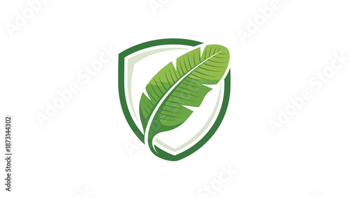 Modern eco friendly leaf shield logo for sustainable business