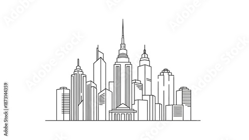 Modern city skyline with iconic skyscrapers and urban landscape