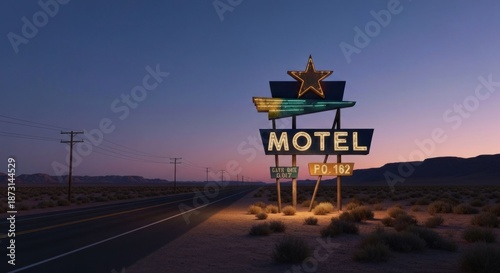 Desert motel sign at dusk