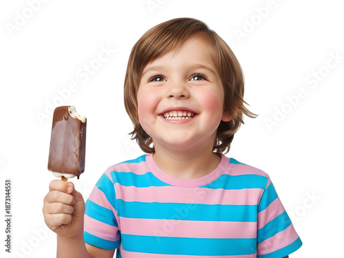 Wallpaper Mural Happy child enjoying chocolate ice cream isolated on transparent background, isolated on white background Torontodigital.ca