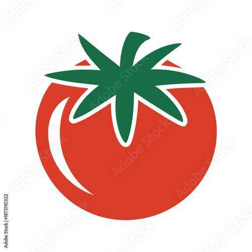 Vector illustration of a bright red tomato with green stem