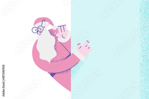 Smiling Santa Claus greeting people with New Year