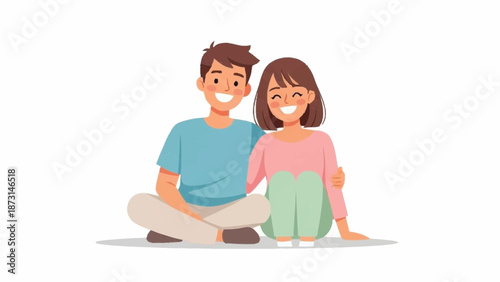 Illustration of a man and woman sitting together smiling in a friendly gesture
