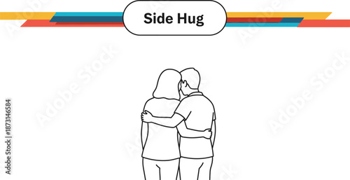 Black outline vector of a couple sharing a supportive side hug