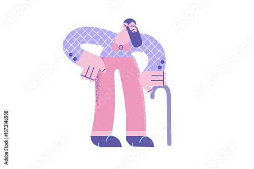 Smiling mature grandfather with walking cane feel optimistic