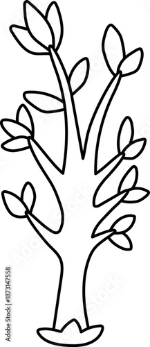 Vector blossoming tree line icon isolated on white background. Garden or forest plant with twigs and leaves. Black and white spring, Easter or farm illustration. Natural greenery coloring page
