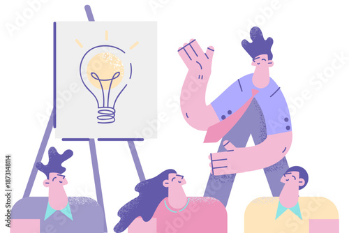 Happy businessman make presentation develop business idea