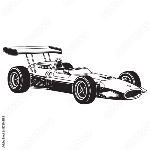 Vintage Open-Wheel Racing Car Line Art Illustration