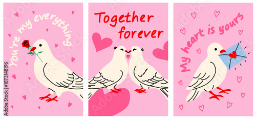 Heartfelt Love Bird Illustrations with Sweet Valentine Messages