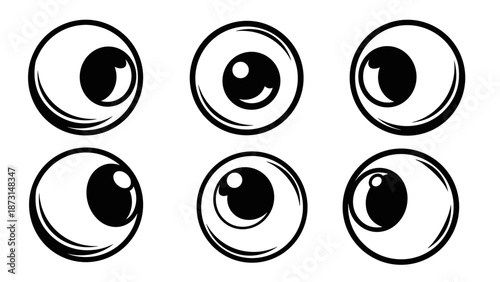 Set of Six Cartoon Eyeballs with Different Expressions.