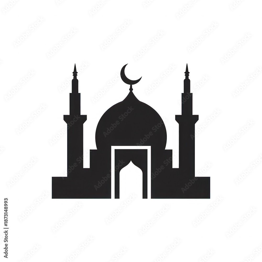 Fototapeta premium Black silhouette of a traditional mosque with minarets and dome isolated on transparent background
