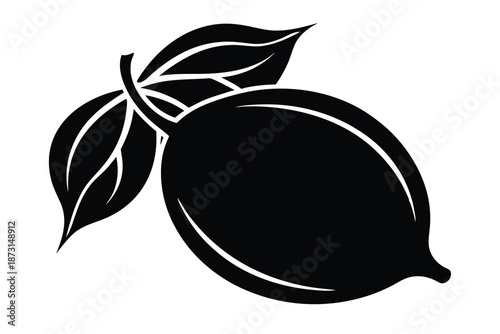 Fresh Whole Lemon Silhouette in High Contrast Black and White for Culinary Logos and Illustration