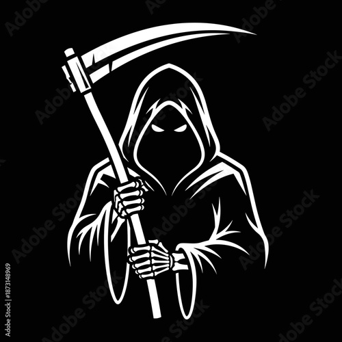 Grim Reaper Holding Scythe Silhouette Illustration.