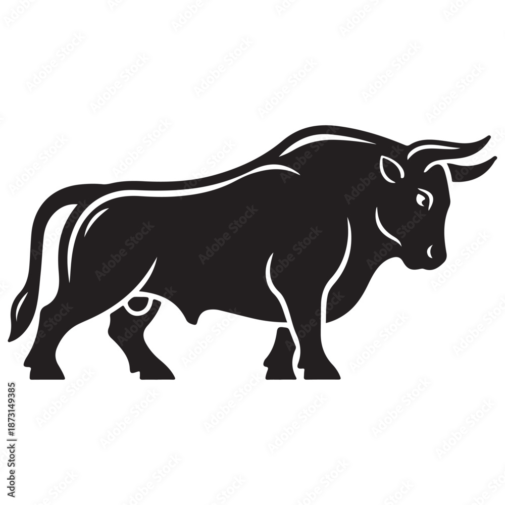 Obraz premium Dynamic Black and White Bull Silhouette with Strong Outlines