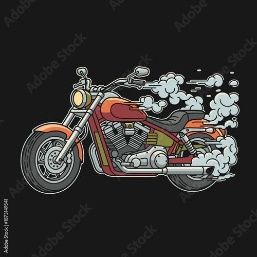 Classic Motorcycle with Exhaust Smoke Illustration.