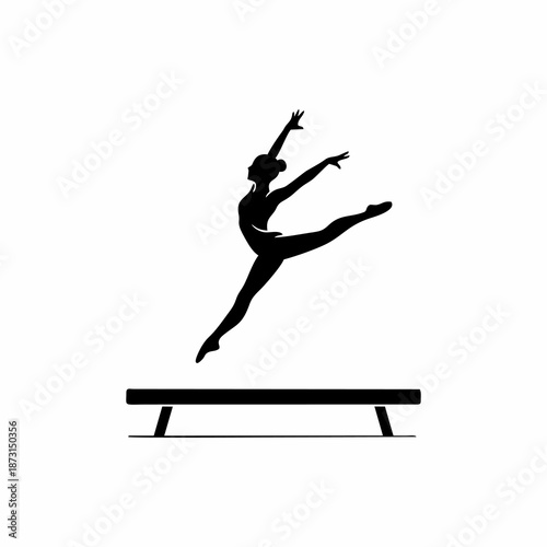 Gymnast Silhouette Performing a Split Leap on Balance Beam Illustration