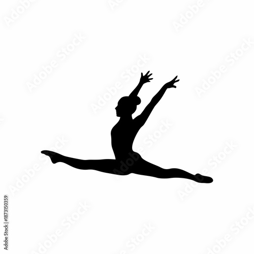 Gymnast Silhouette Performing a Split Leap Jump on White Background