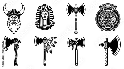 Collection of Historical Weapon and Warrior Icons.