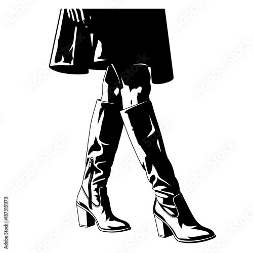 Woman Wearing Stylish High Heel Knee High Boots.