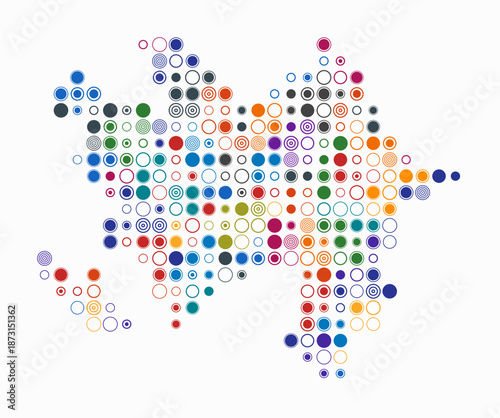 Azerbaijan, shape of the country build of colored cells. Digital style map of the Azerbaijan on white background. Large size circle blocks. Plain vector illustration.