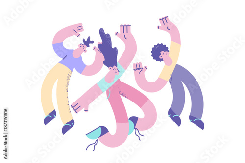 Overjoyed people have fun dancing on party