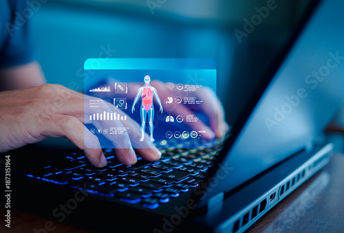 Tableau sur toile Digital health dashboard displaying patient profile information with vital signs