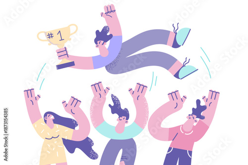 Teamwork, celebration, winning in business concept