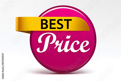 Best price golden ribbon and pink circle badge for exclusive promotional offers and sales marketing.