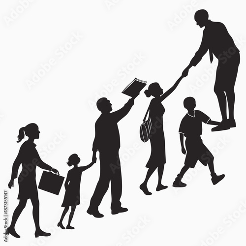 Silhouettes of people helping each other