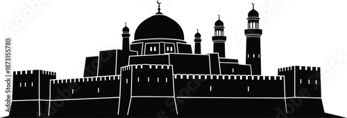 Islamic architecture silhouette with dome and minarets