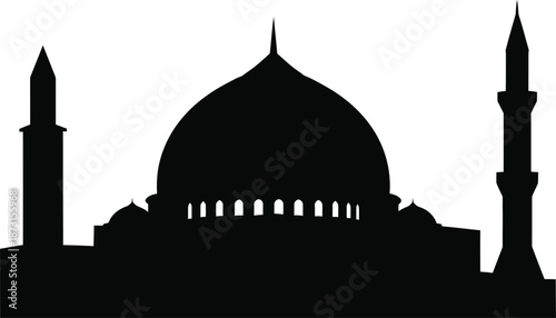 Mosque silhouette with dome and minarets