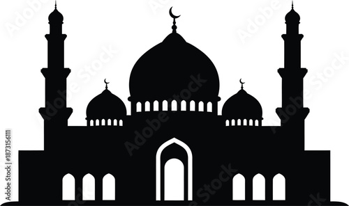 silhouette of a mosque with domes and minarets