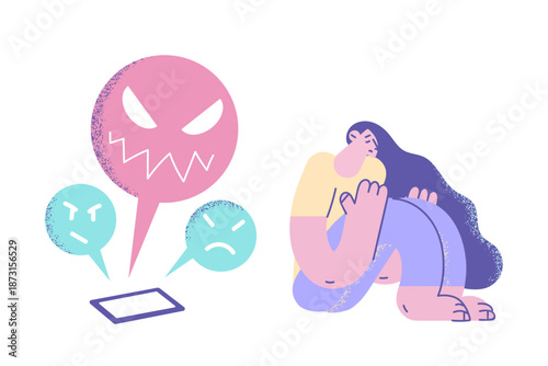 Unhappy woman stressed with cyberbullying on phone