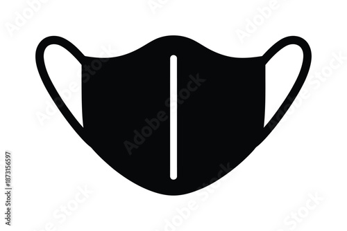 Black and white vector illustration of a face mask with elastic straps