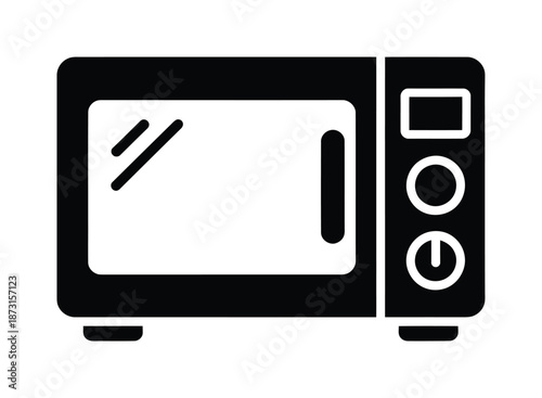 Simple black vector illustration of modern microwave oven appliance