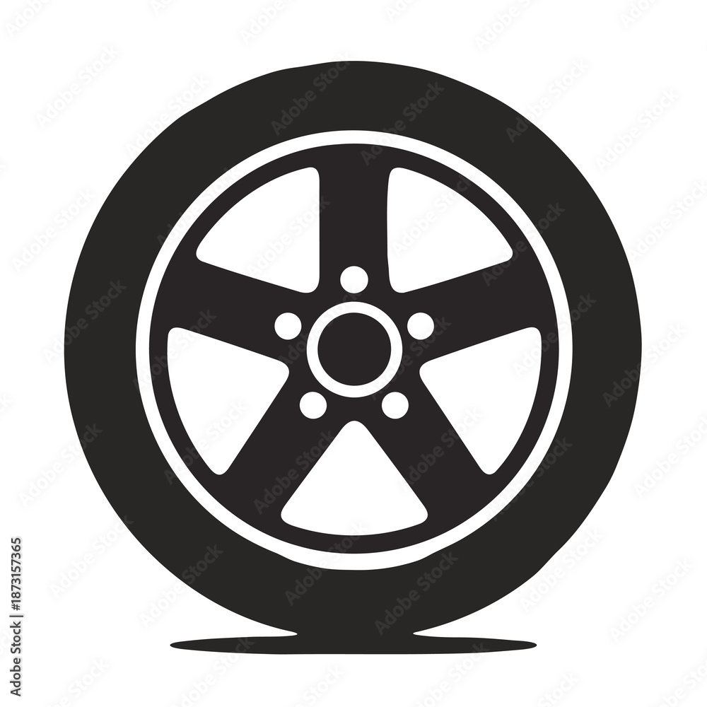 Obraz premium Black and white vector icon of a sleek and modern wheel design