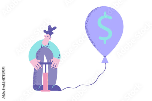 Businessman inflate balloon with dollar sign