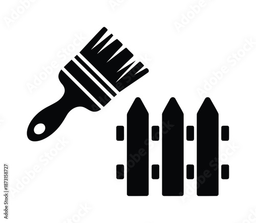 Black vector image of paintbrush near a picket fence