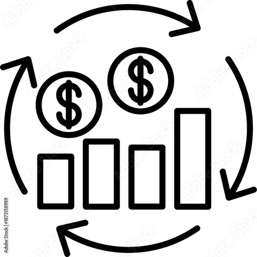 Cash flow chart with currency Icon
