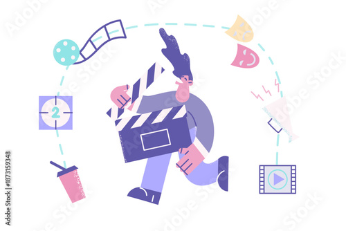 Man with clapperboard engaged in filmmaking process