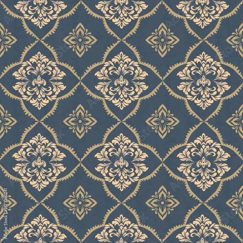 Damask refers to woven fabric with floral or geometric patterns created from a special weave that creates a distinctive pattern on the fabric. This weaving uses a technique of using multi-colored yarn
