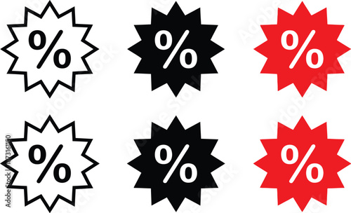 Discount icons with percentage symbol in different colors and styles